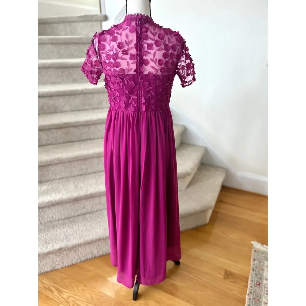 NWT Chi Chi London Maternity Andrica Pink Floral Applique High Low Dress